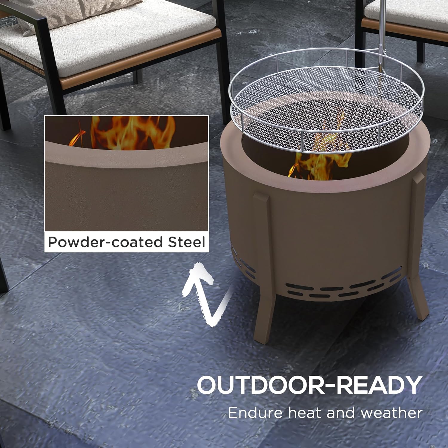 2-in-1 Smokeless Fire Pit, BBQ Grill, 19