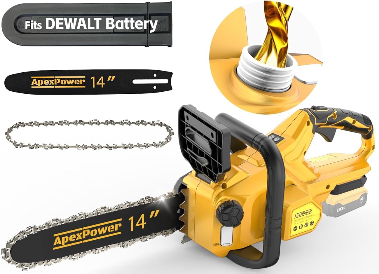 14 Inch Brushless Electric Chainsaw Cordless for Dewalt 20V Battery, Compact Chain Saw with Auto Oiler, Low Kickback, Battery Powered Chainsaw for Tree Trimming, Storm Clean-Up, Wood Cutting, Pruning