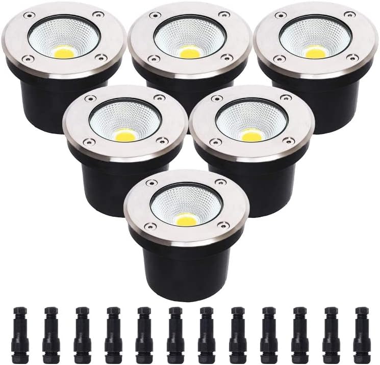 8pcs/lot AC/DC 12v/24v 7w/10w Dimmable LED COB Round Inground Light 10CM ip68 Waterproof Underground Light Round Inground Light (Size : 10w 24v Dimmable Warm White)