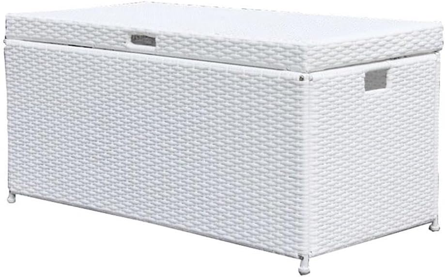 BOWERY HILL Wicker/Rattan Patio Storage Deck Box with Steel Frame in White