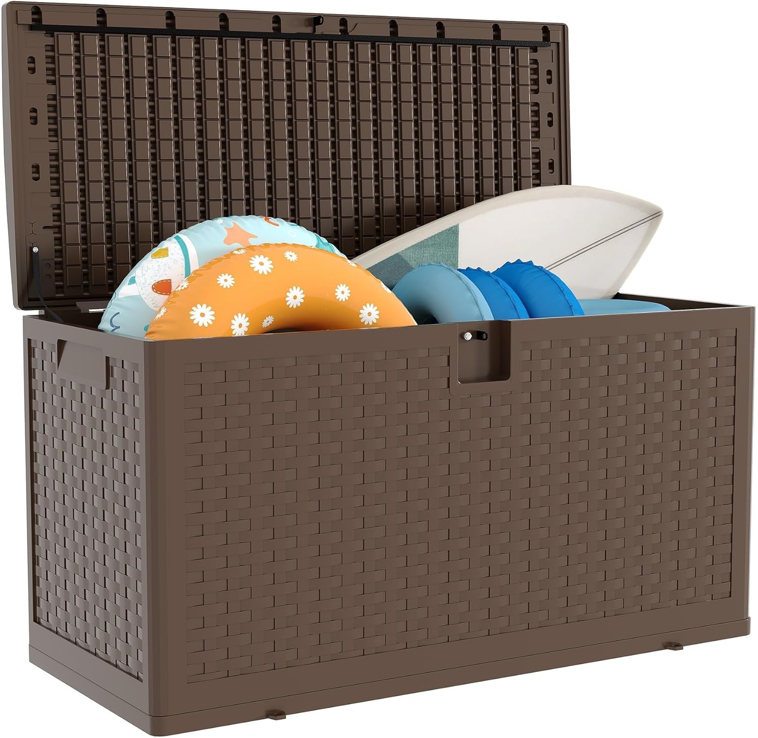 73 Gallon Resin Deck Box Lockable Large Outdoor Storage Boxes Waterproof Outdoor Storage Bin for Patio Furniture, Outdoors Cushions, Garden Tools and Pool Supplies