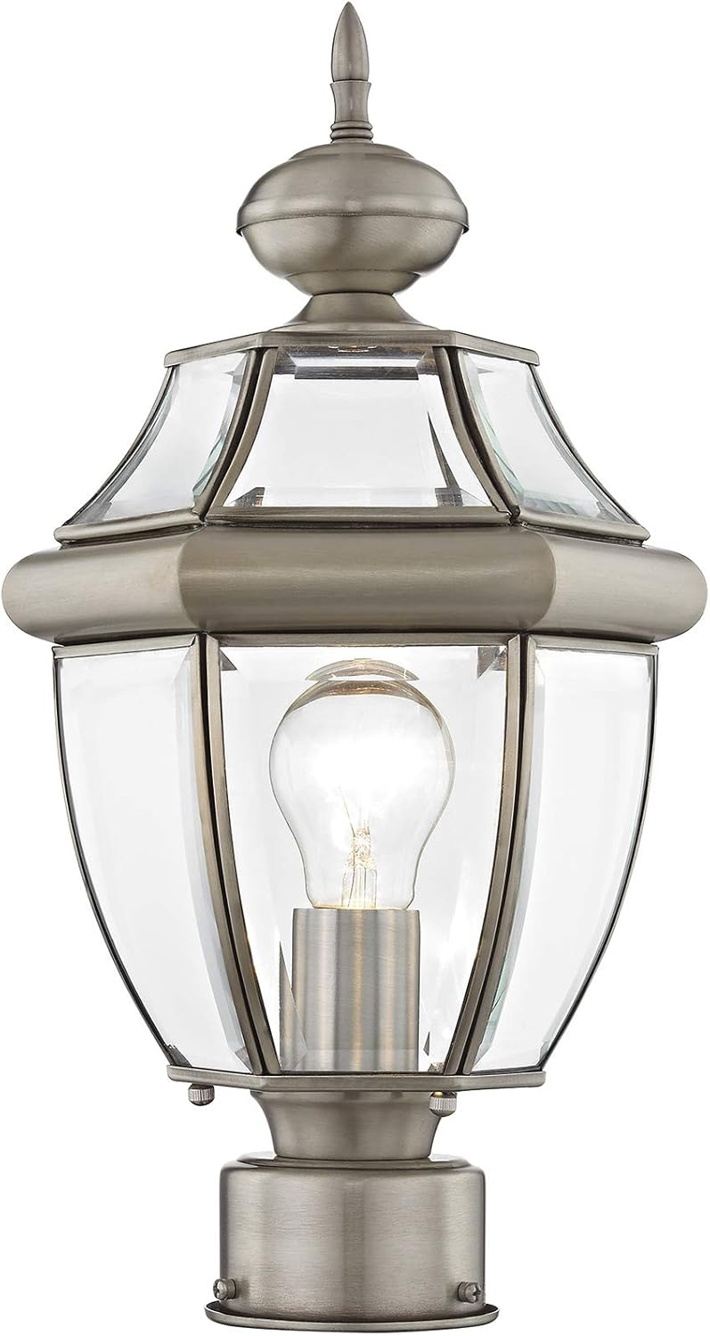 Livex Lighting Lantern 2153-91 Outdoor Post with Clear Beveled Glass Shades, Brushed Nickel