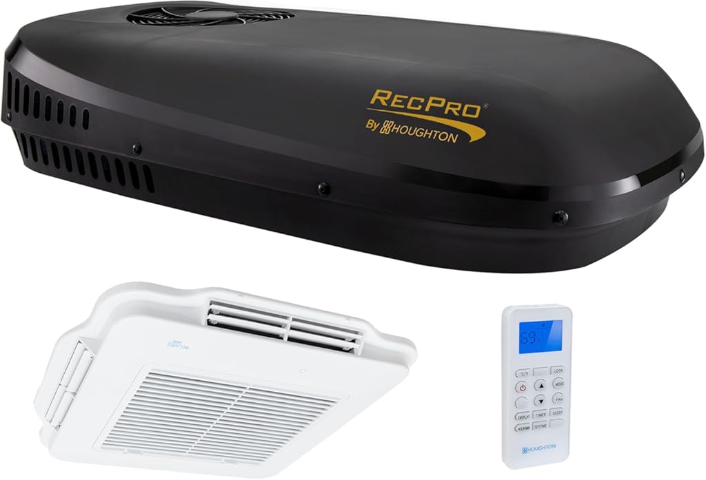 RecPro RV Air Conditioner 13.5K BTU | Low Profile Non-Ducted AC with Heat Pump | Quiet Cooling & Heating | 110–120V | Easy Install | for Campers, Travel Trailers, RVs, Motorhomes, Food Trucks (Black)