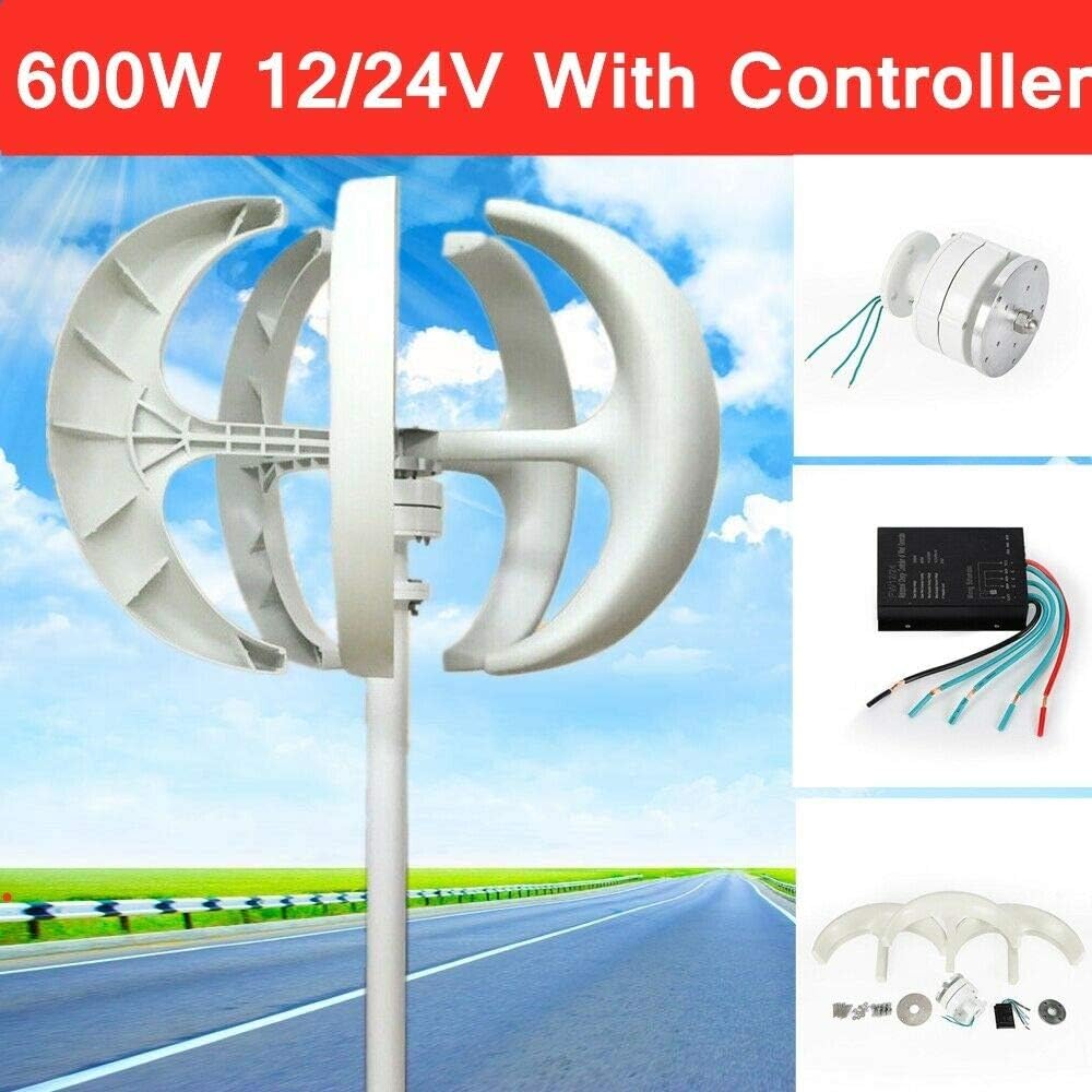 Modern Economy Turbine Wind Generator 5 Blades Vertical Wind Power Turbine Generator White Lantern Style with Charge Controller 600W 24V