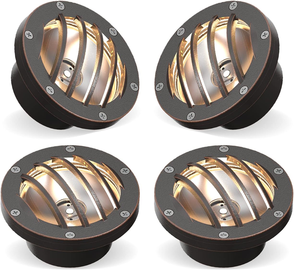 GOODSMANN 4 Pack Low Voltage Landscape Lighting 4W LED In Ground Light Pathway 12V Outdoor Well Lights Warm White Waterproof with Connectors Oil Rubbed Bronze Finish Tree Light