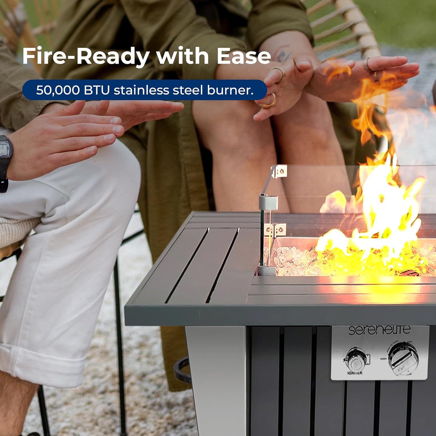 SereneLife Outdoor Propane Fire Pit Table, 50,000 BTU Square Fire Table with Stainless Steel Lid, Durable Legs, Adjustable Flame, Weather Cover, Perfect for Patio & Garden, 31.5” x 31.5” x 24.8”