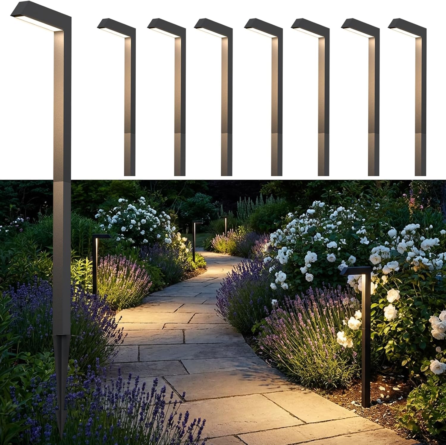 Low Voltage Pathway Lights, 4.5W LED Landscape Lighting, 4000K, 12-24V AC/DC, IP65 Waterproof, Aluminum, Black, 8 Pack