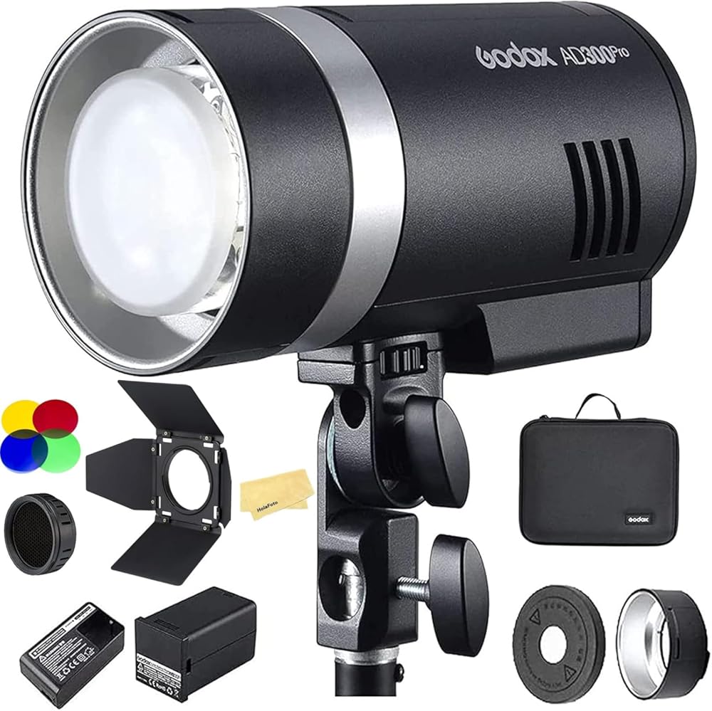 GODOX AD300 Pro AD300Pro Flash with BD-10 Barndoor Accessories Kit with Honeycomb Grid and 4 Color Filters for Canon Sony Nikon Fuji Olympus Panasonic Camera,TTL 2.4G HSS 1/ 8000s with 2600mAh Battery