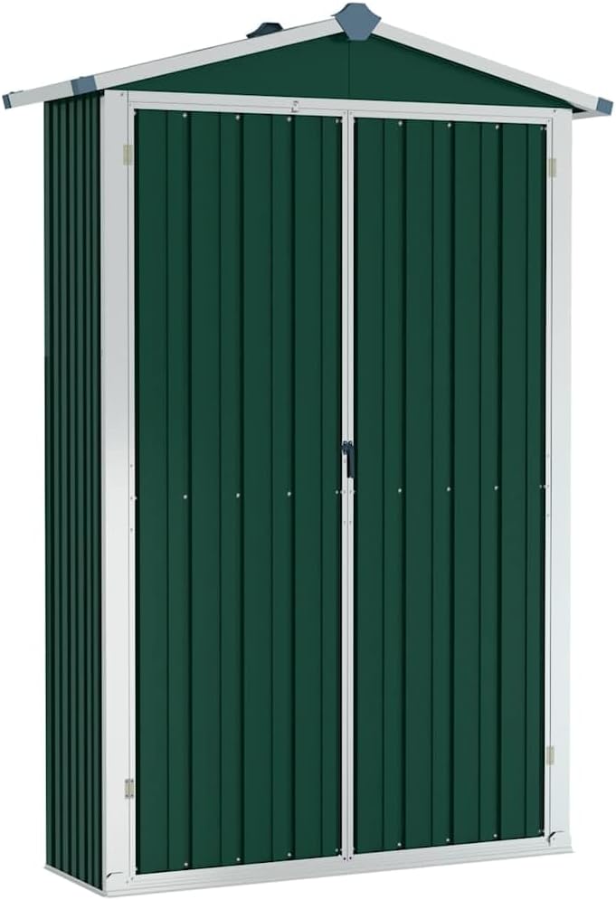 vidaXL Galvanized Steel Garden Shed Organizer - Green Outdoor Storage House for Patio, Tools, Furniture