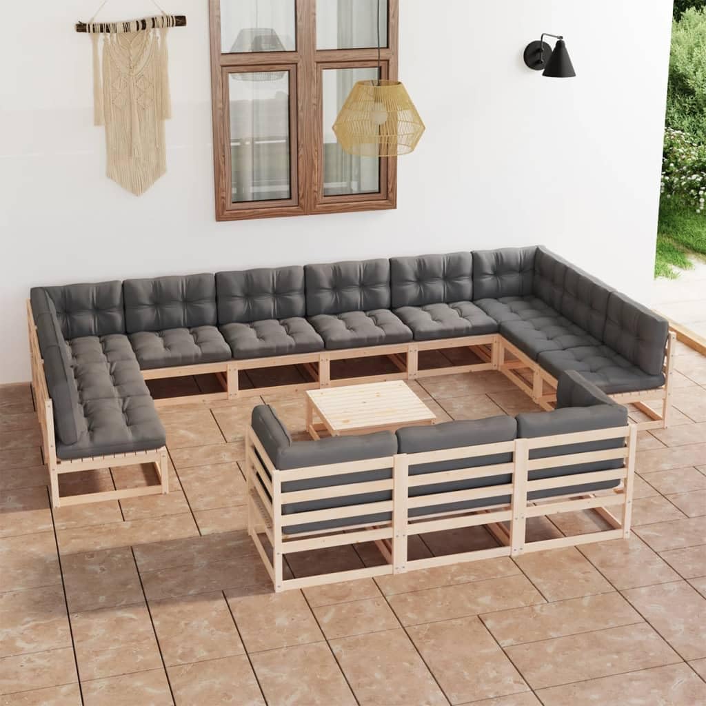 14 Piece Patio Lounge Set with Cushions Solid Wood Pine,Rustic Pinewood Patio Lounge Set: Comfort and Charm for Outdoor Living Furniture Sets for Patio, Lawn & Garden