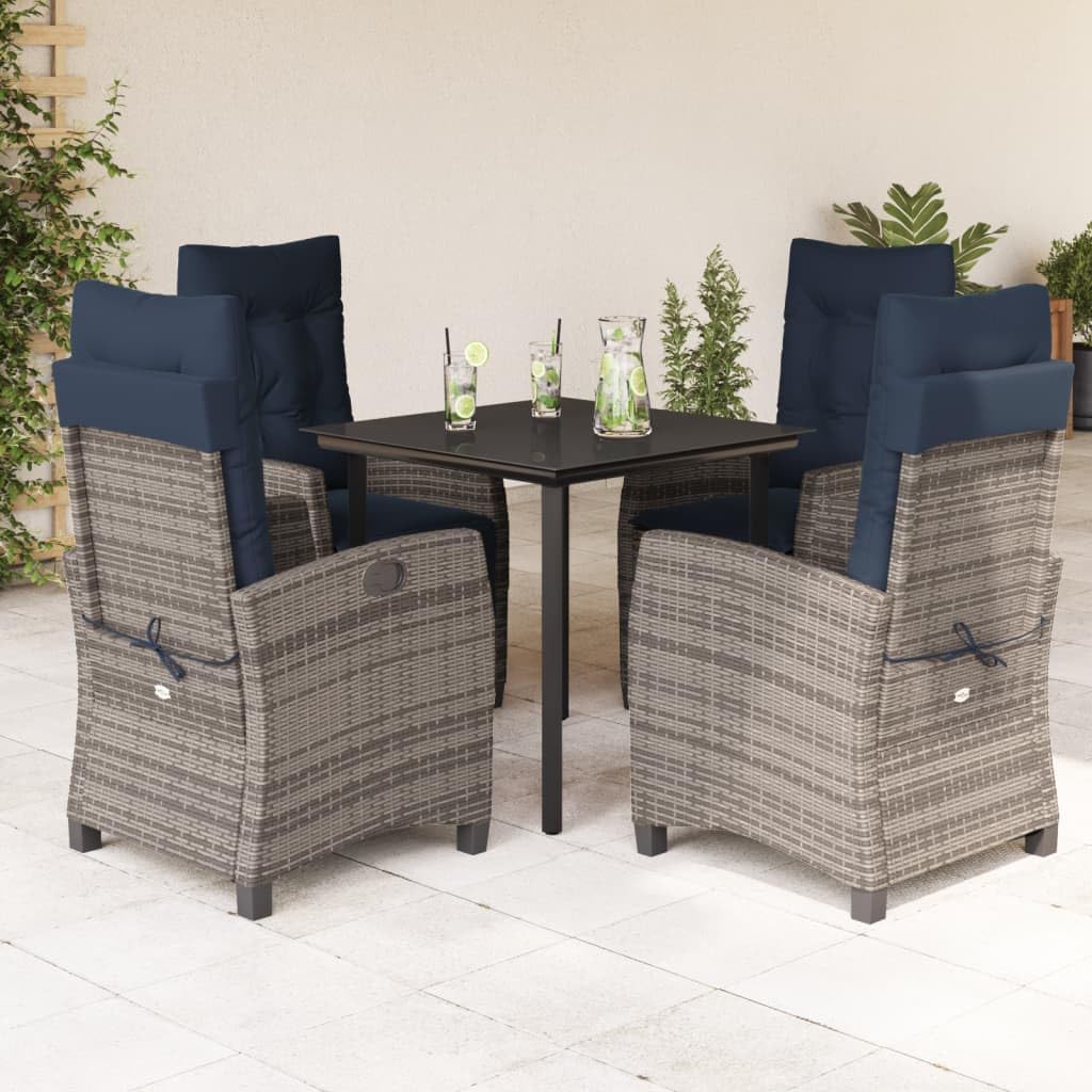 5 Piece Patio Dining Set with Cushions Gray Poly Rattan Garden Furniture