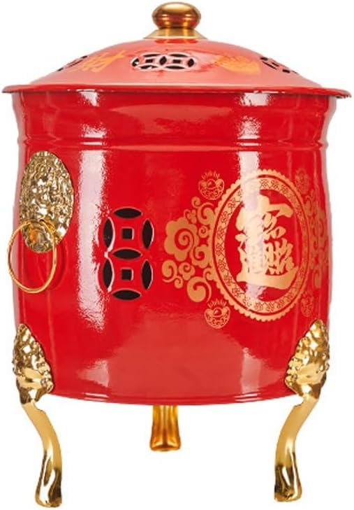 Outdoor Burn Barrels, Stainless Steel Burn Barrel, Metal Incinerator, Garden Backyard Debris Bin for Paper Leaf Trash Buddhist Ritual Supplies, Red(Large)