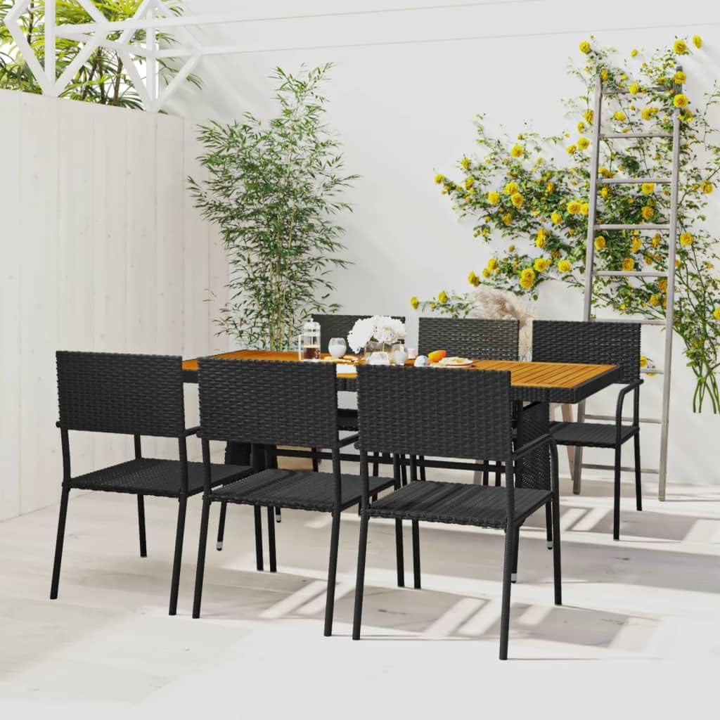 7 Piece Patio Dining Set Poly Rattan Black Garden Furniture