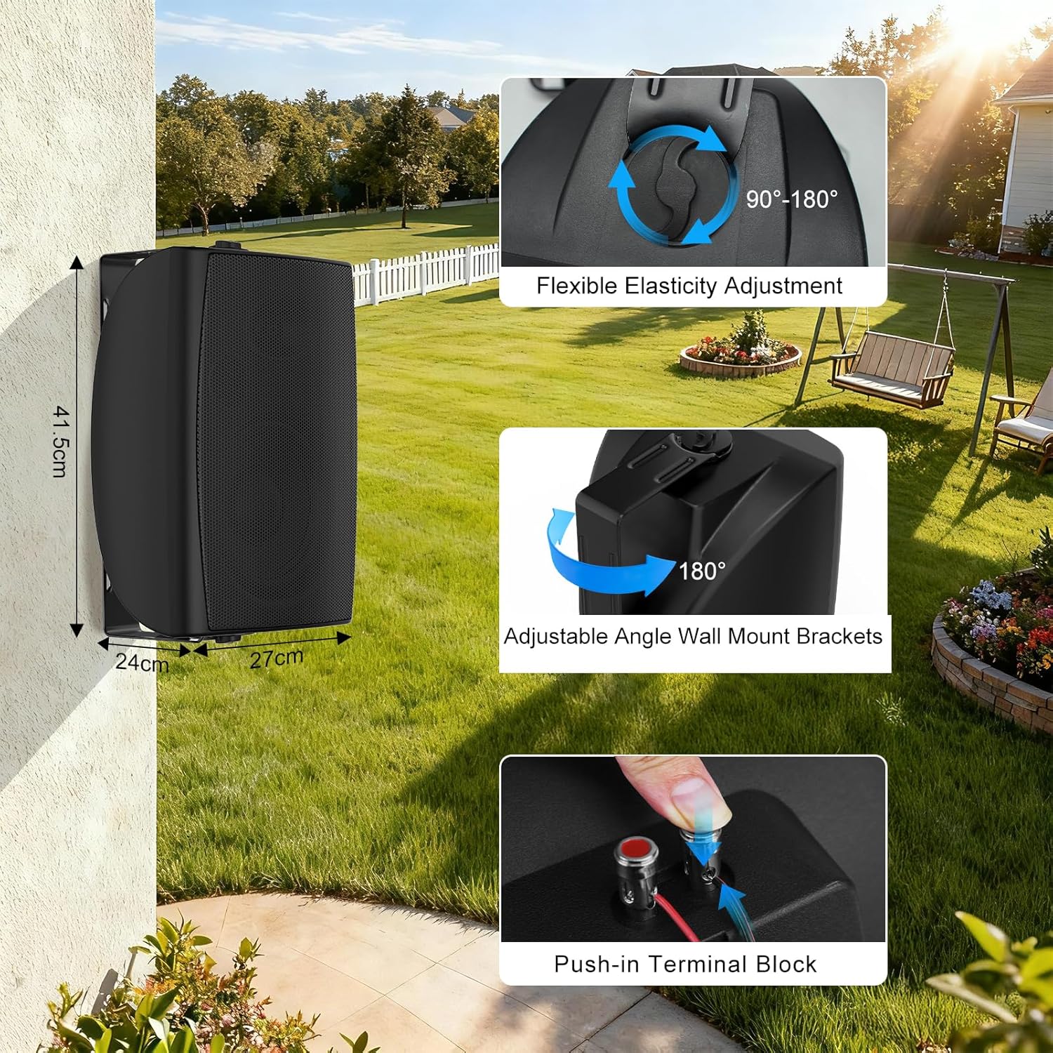 Herdio 8 Inch 600W Outdoor Speakers Passive Waterproof Wired with Powerful Bass, Wall Mount Durable Loud Sound System | Ideal for Large Spaces: Commercial Areas, Spacious Backyards, Auditorium (Black)