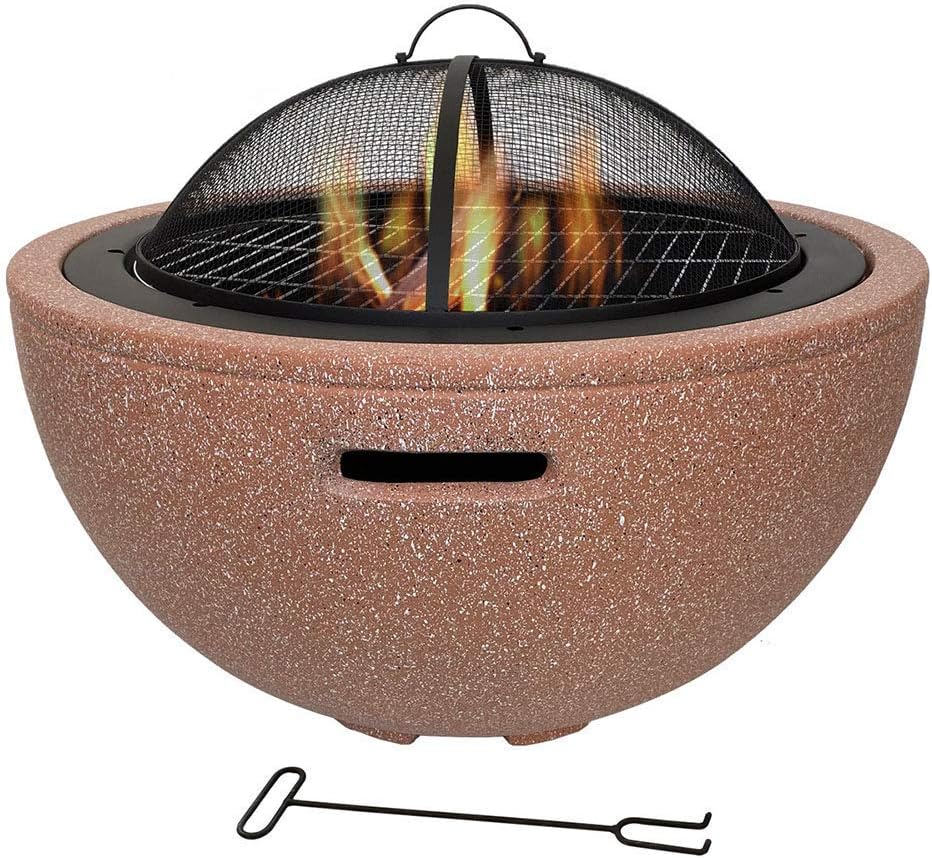 Fire Pit Garden, Fire Bowl for Garden and Patio Outdoor Garden Fire pit with Mesh Cover 75.5 x 55cm Fire Pit with Grill Shelf