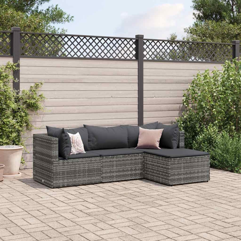 Patio Set 4 Piece Patio Lounge Set with Cushions Gray Poly Rattan