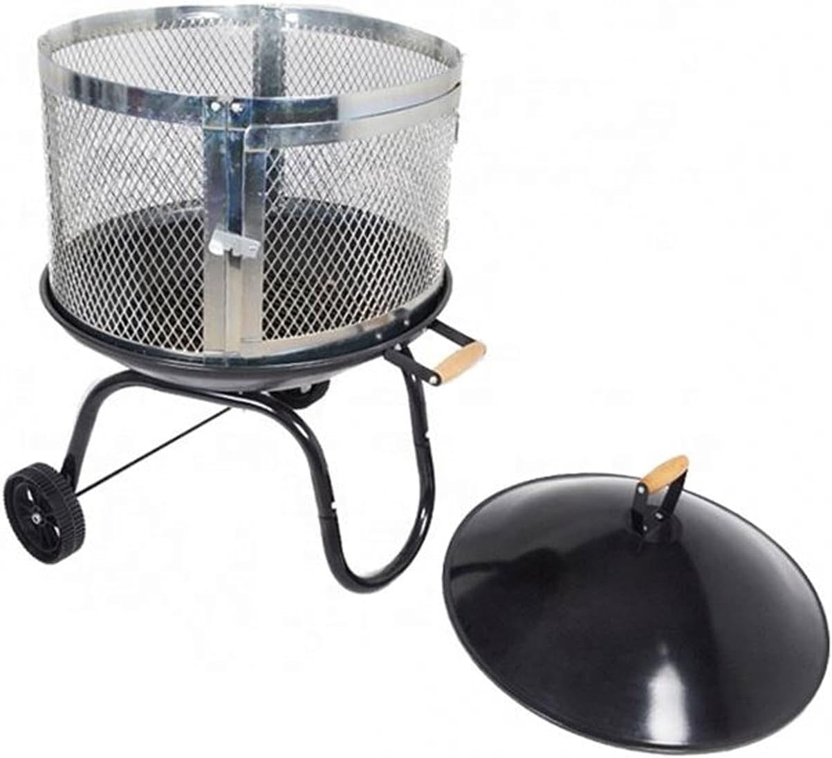 Campfire Patio Fire Pit, Outdoor Fire Pit, Backyard Fire Pit, Wood-Burning Portable Pulley Steel Outdoor Brazier with Screen Cover 44.8 Inches
