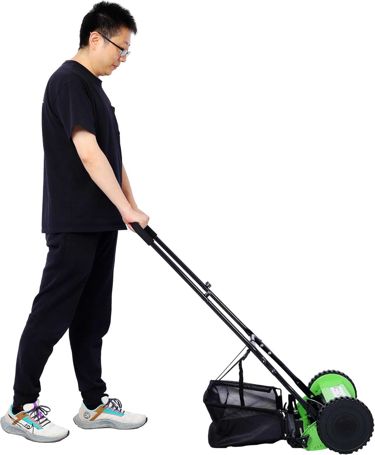 14-Inch 5-Blade Push Reel Lawn Mower with Grass Catcher, Green Color