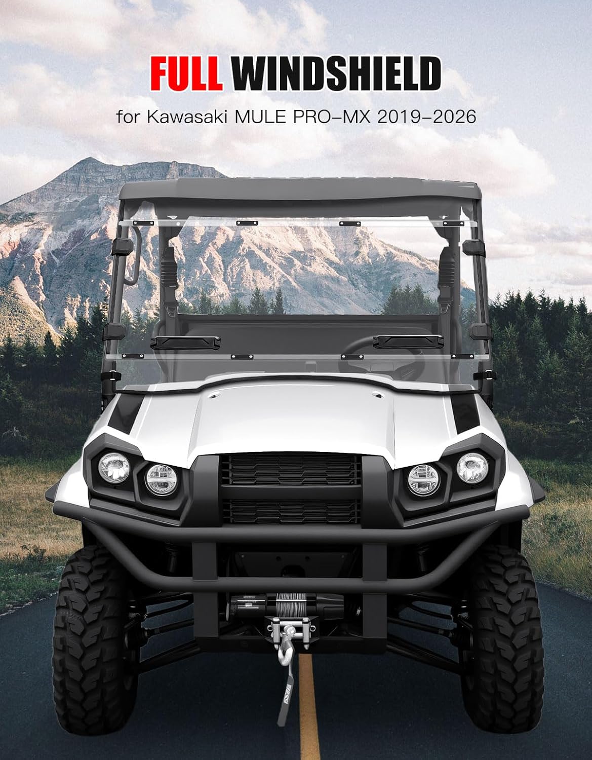 Front Full Windshield for Kawasaki Mule Pro MX, Clear 1/5