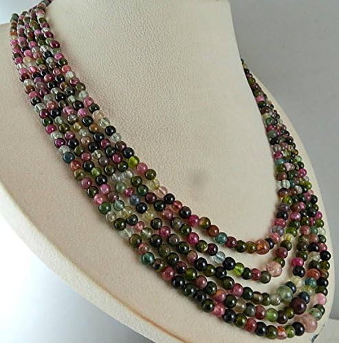 5 Line Natural MULTI TOURMALINE Rondelle BEADS Necklace 22 INCHES 8MM TO 4MM
