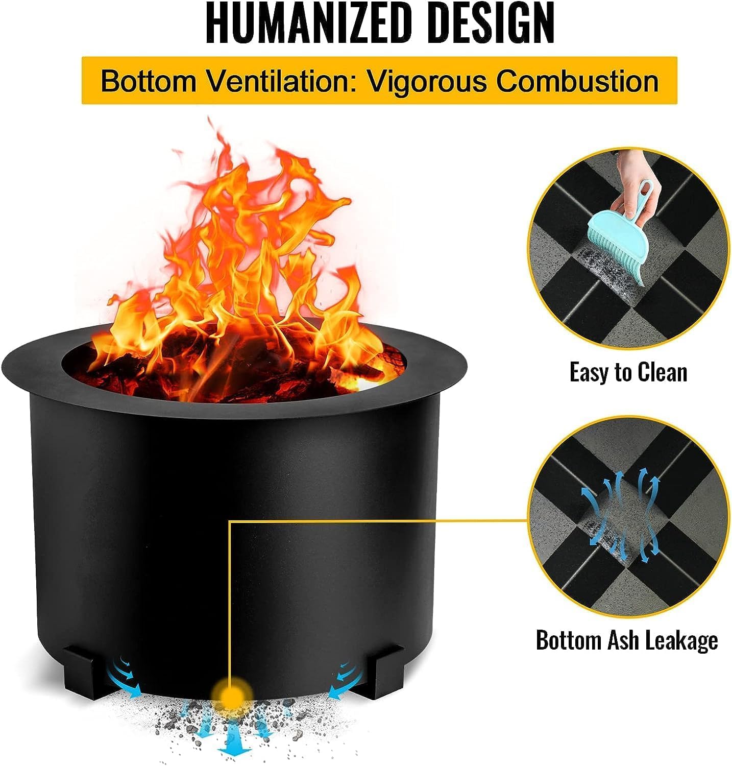 Smokeless Fire Pit, Carbon Steel Stove Bonfire, Large Wood Burning Fire Pit, Outdoor Stove Bonfire Fire Pit, Portable Smokeless Fire Bowl for Picnic Camping Backyard Black,21.5