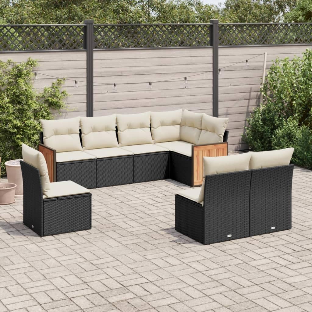 8-Piece Garden Sofa Set Black and Cream with Cushions, Modular Outdoor Furniture Set with UV-Resistant Materials and Water-Repellent Fabric for Terrace Balcony Patio,