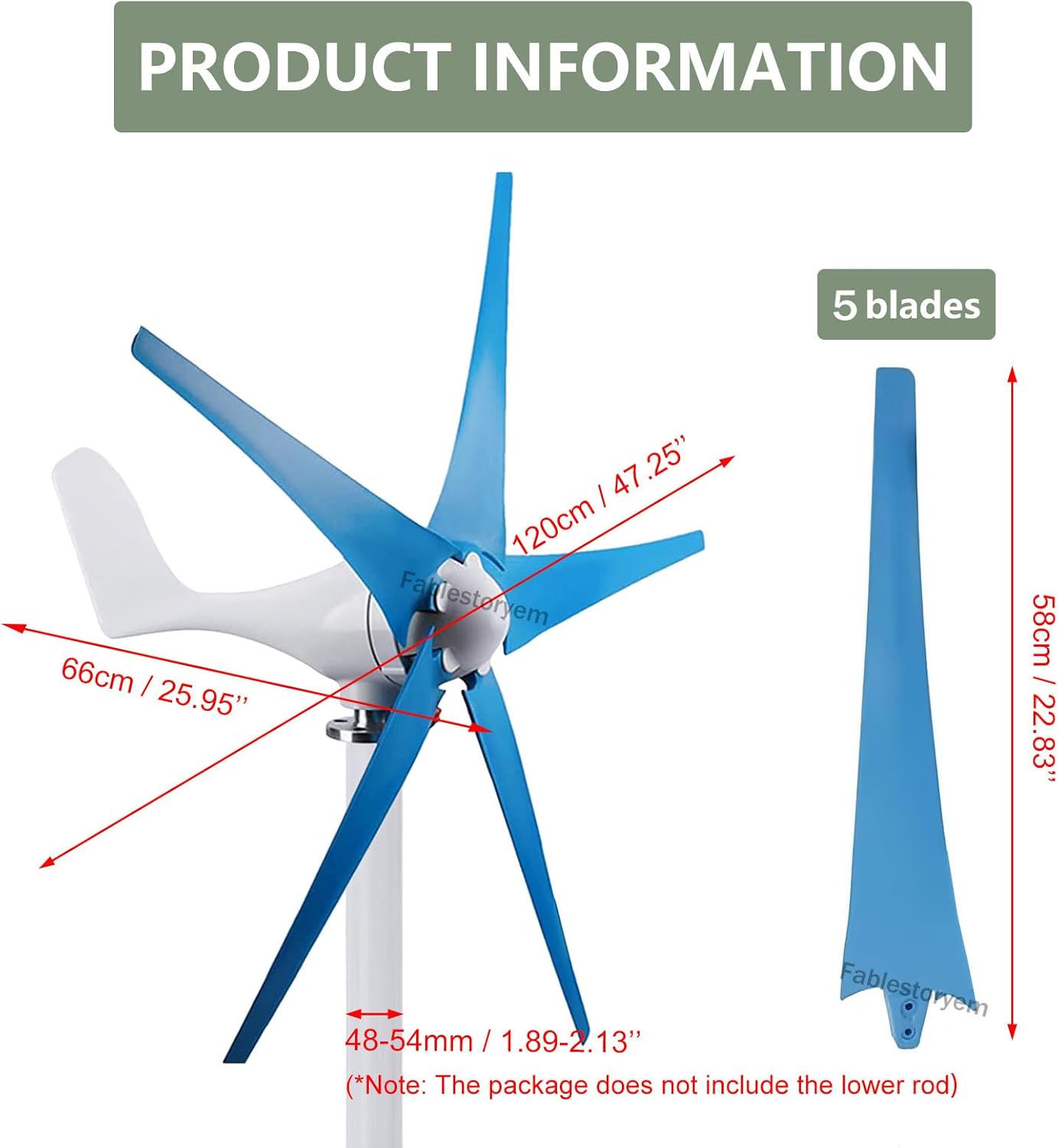 12000W Windmill Generator 5 Blade Small Wind Turbines Kit Industrial Energy Equipment, 3 Phase AC Permanent Magnet Generator with MPPT Controller for Marine Home Charging,Blue-12V