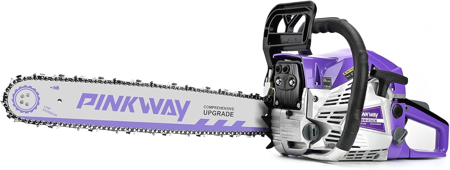 63cc Gas Chainsaws 20 Inch Bar Power Chain Saws, Gas Powered Chainsaw 2 Stroke Handed Petrol Gasoline Chain Saw with 2 Chains & Bars for Cutting Wood Outdoor Garden Farm Home Use with Tool Kit(63ACG)