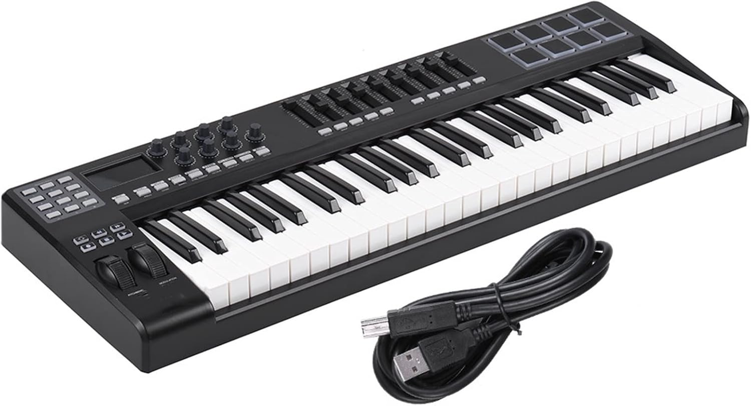 Keyboard Piano 49 Portable 49-Key USB MIDI Keyboard Controller 8 RGB Colorful Backlit Trigger Pads with USB
