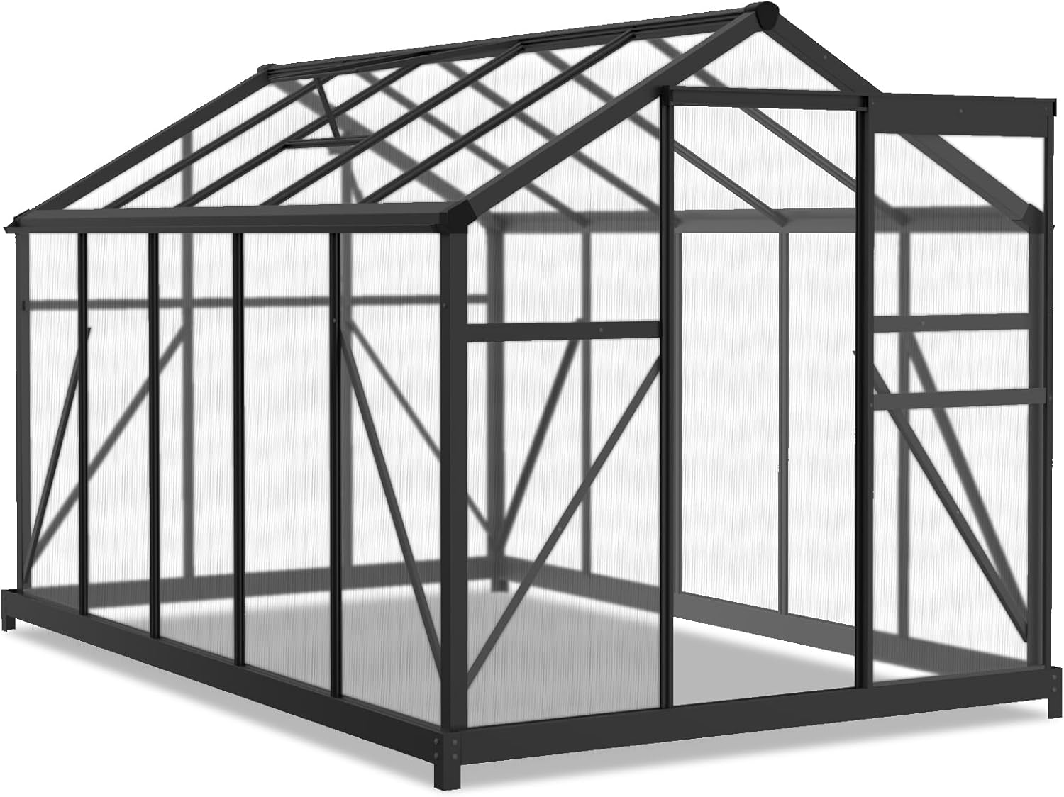 6x10 Hybrid Polycarbonate Greenhouse,10' x 6' Greenhouse for Outdoors, Polycarbonate Greenhouse with Rain Gutter and Roof Vent, Aluminum Walk-in Green Houses for Outside Patio Backyard Garden, Black