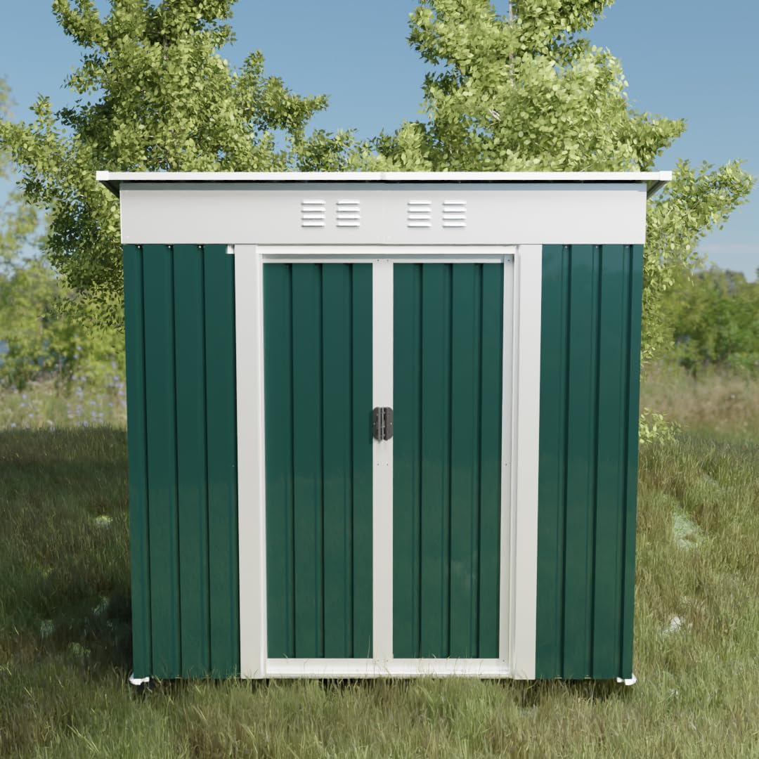 Outdoor Storage Shed Waterproof Metal Garden Tool Bike Sheds Kit Lean to Backyard Storage Building Cabinet House,6x4 FT Green Pent Roof
