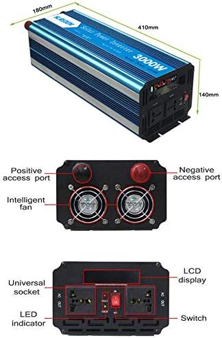 Pure Sine Wave Power Inverter 3000W/6000W Peak Converter DC 12V 24V to AC 110V 220V with LED Display & Dual Universal Sockets for RV Truck Car Boat,24Vto110V