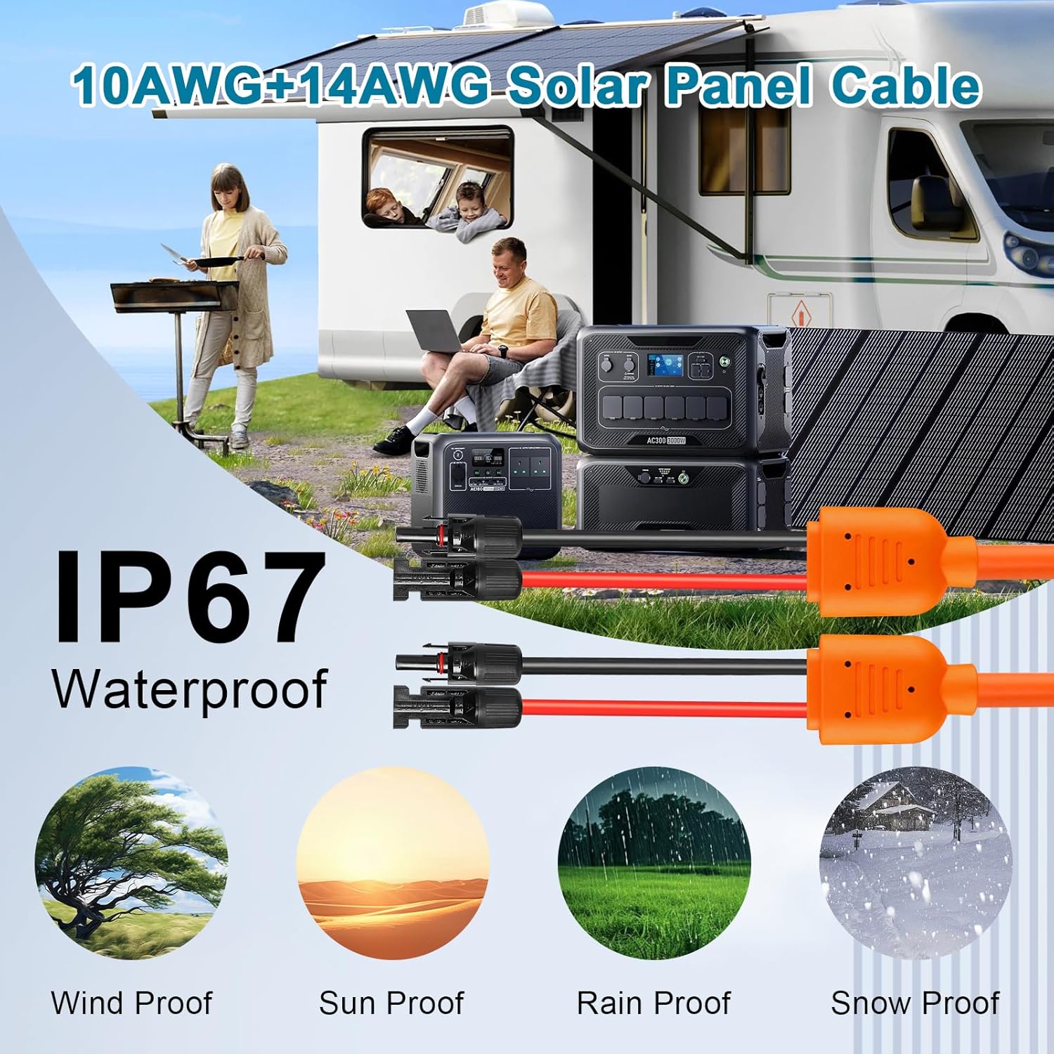 Solar Panel Extension Cable 75FT - MOOKEERF 10AWG+14AWG Solar Wire with Female & Male IP68 Waterproof Connector for RV, Photovoltaic Systems, Home, Boat, Solar Panels, Car