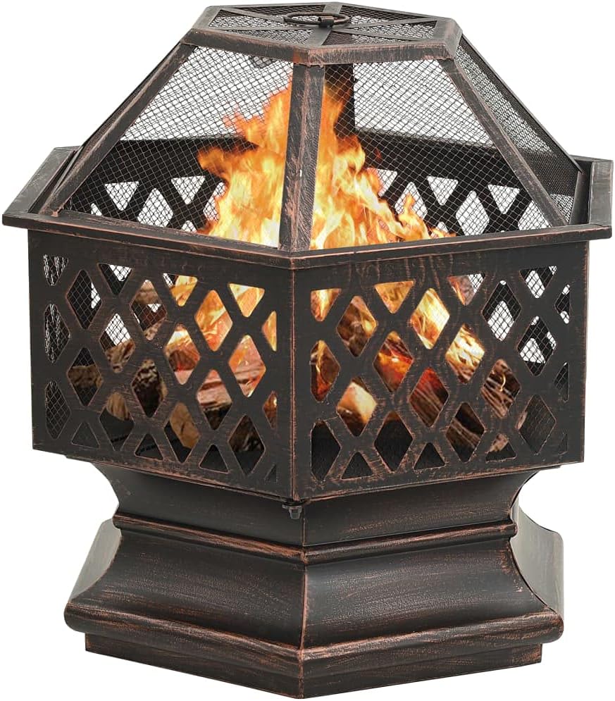 Outdoor Fire Pit Bowl Outdoor Wood Burning Grill, Rustic Fire Pit with Poker 24.4