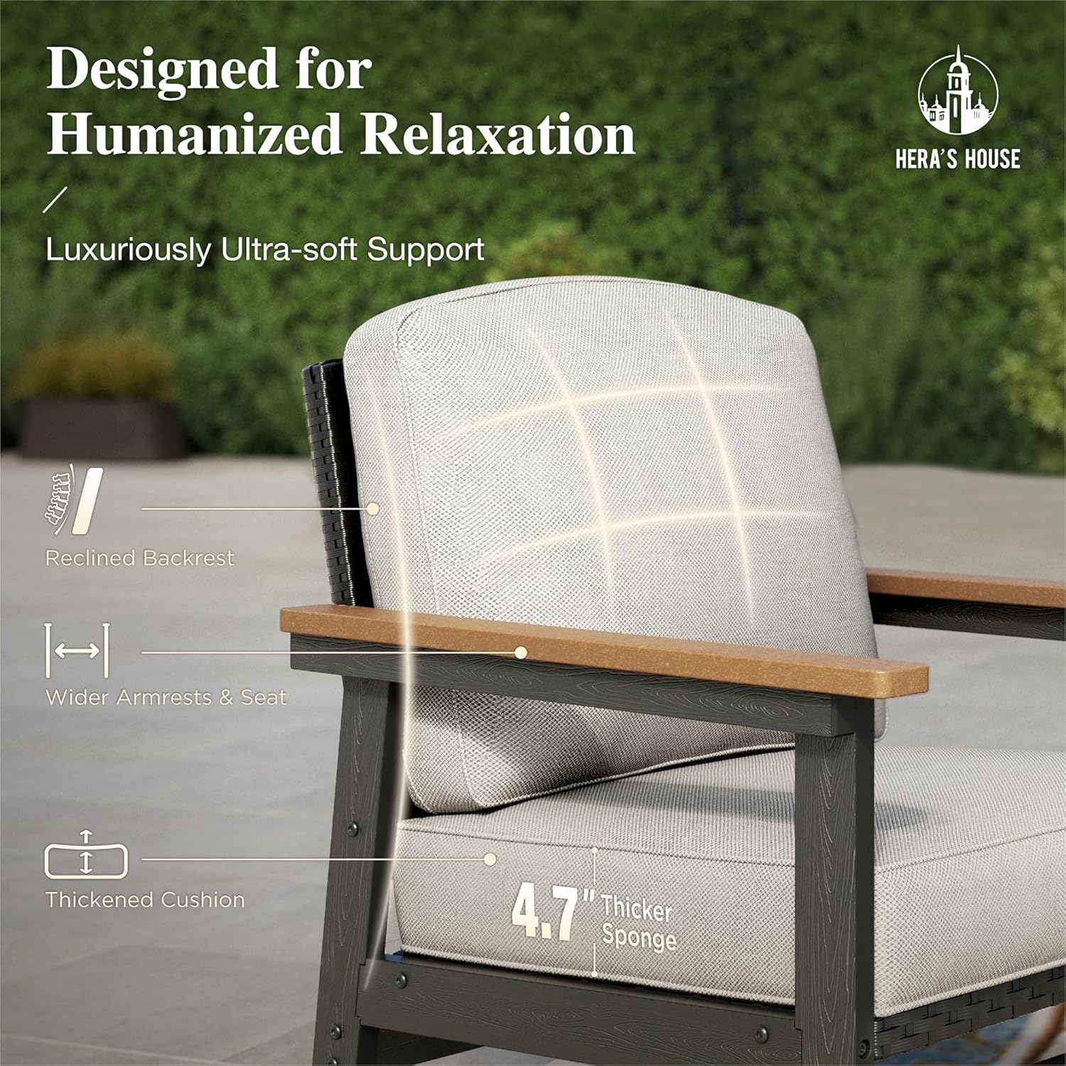 HERA'S HOUSE HDPE Patio Furniture Set, 4-Piece Outdoor Wicker Conversation Couch Set with 57