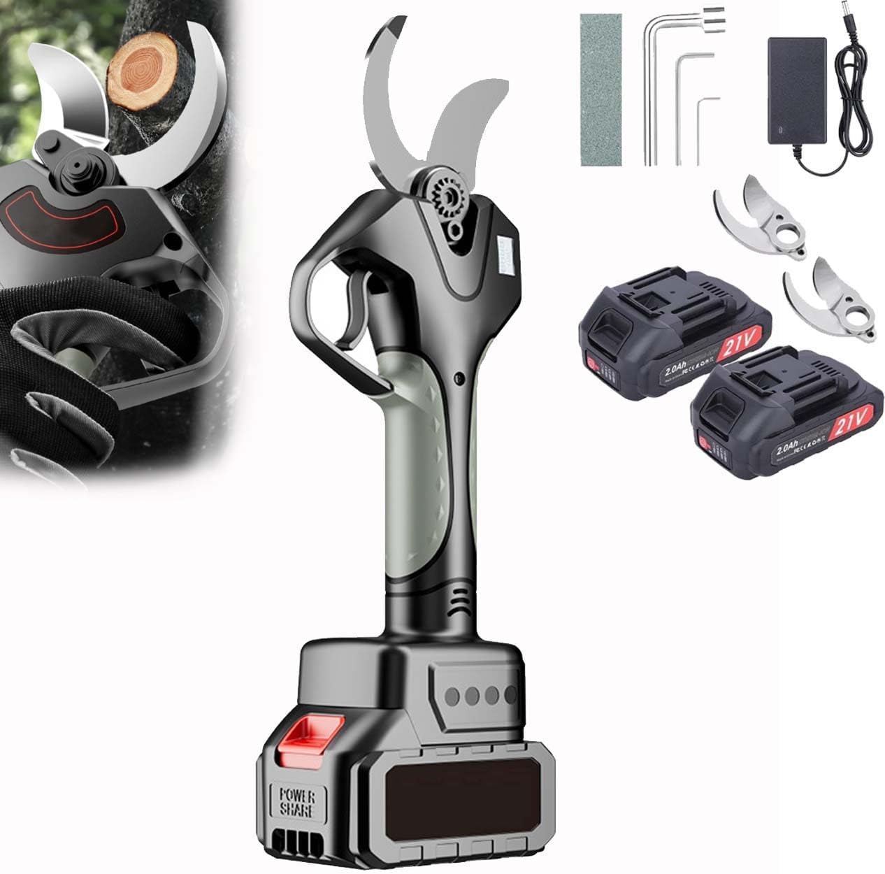 Cordless Pruning Shears with SK5 Carbon Blade – Efficient Electric Cutter for Garden Branches and Orchard Vines – Heavy-Duty Design for Homeowners and Landscapers(Withoutpole)