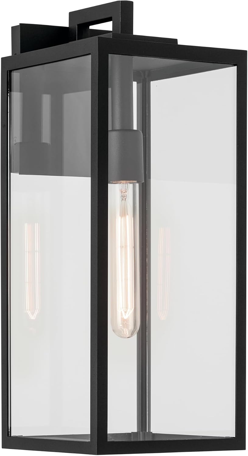 Kichler Branner 1-Light Textured Black Luxe Updated Traditional Outdoor Wall Light with Clear Glass for Outdoor Walls, Exterior Doors, Garage, Porch or Patio Walls, 17.75