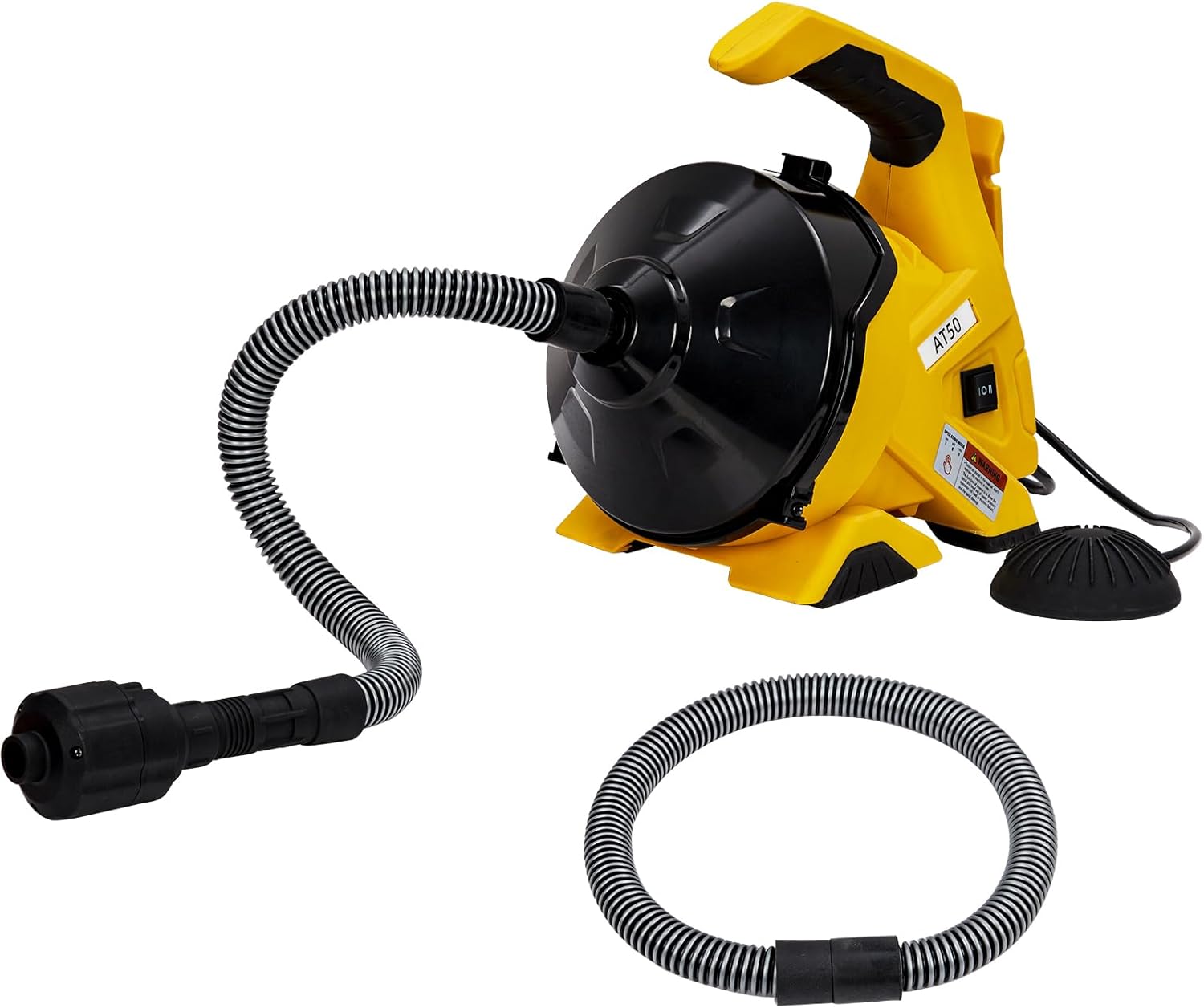 PIONEERWORKS Drain Cleaner Machine 30Ft x 3/10In, Auto-feed Electric Drain Auger for 3/4In - 2In Pipes, Cable in Piano Wire, with Foot Switch, Sewer Snake for Sinks, Toilets, and Floor Drains - DA05