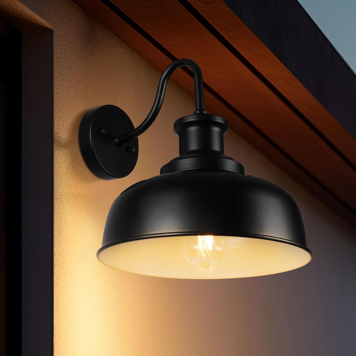 Solar Barn Lights for Outside, Outdoor Wall Lights Solar Powered, Farmhouse Exterior Wall Sconces, Industrial Exterior Lighting Fixture, Rustic Lantern for Garage, Barn, Shed,RZSR007-2