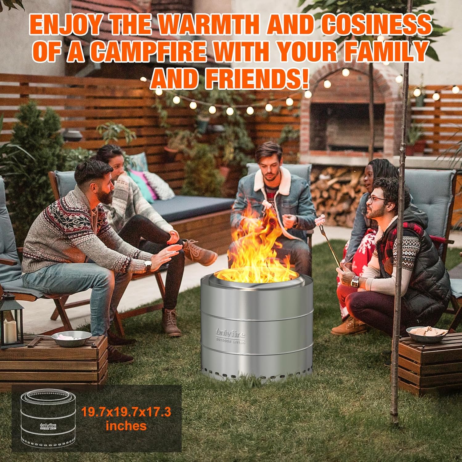 ONLYFIRE OUTDOOR LIVING Wood Burning Fire Pit with Carrying Bag, 19.5” Portable Firepit for Camping Tailgating Patio Backyard Bonfire, Smokeless Fireplace, Stainless Steel FP048