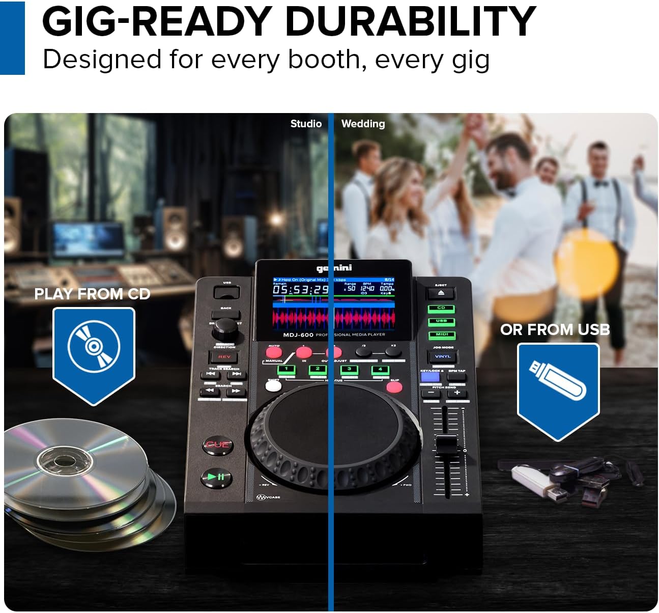 Gemini Sound MDJ-600: Professional CD & USB DJ Media Player with 4.3