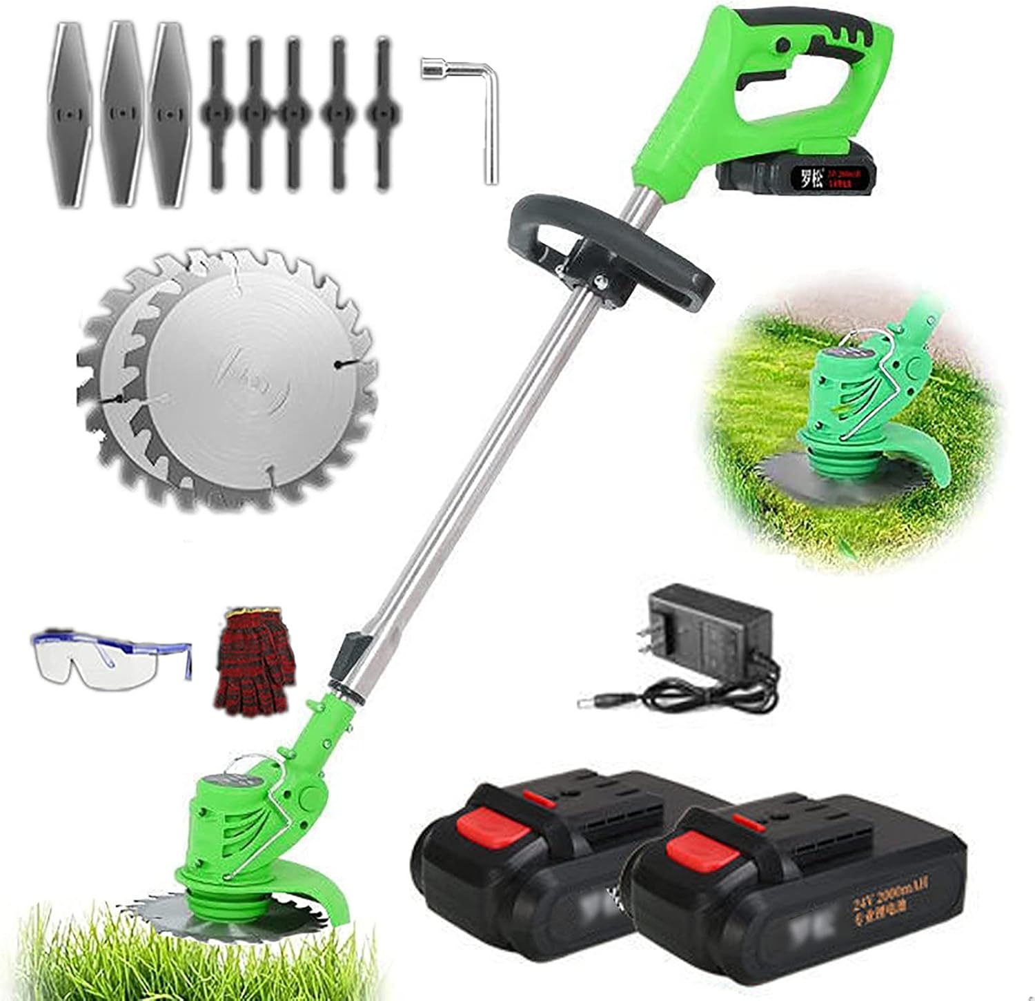 24V Cordless Lawn Mower with Charger - Telescopic Handle, Multi-Function