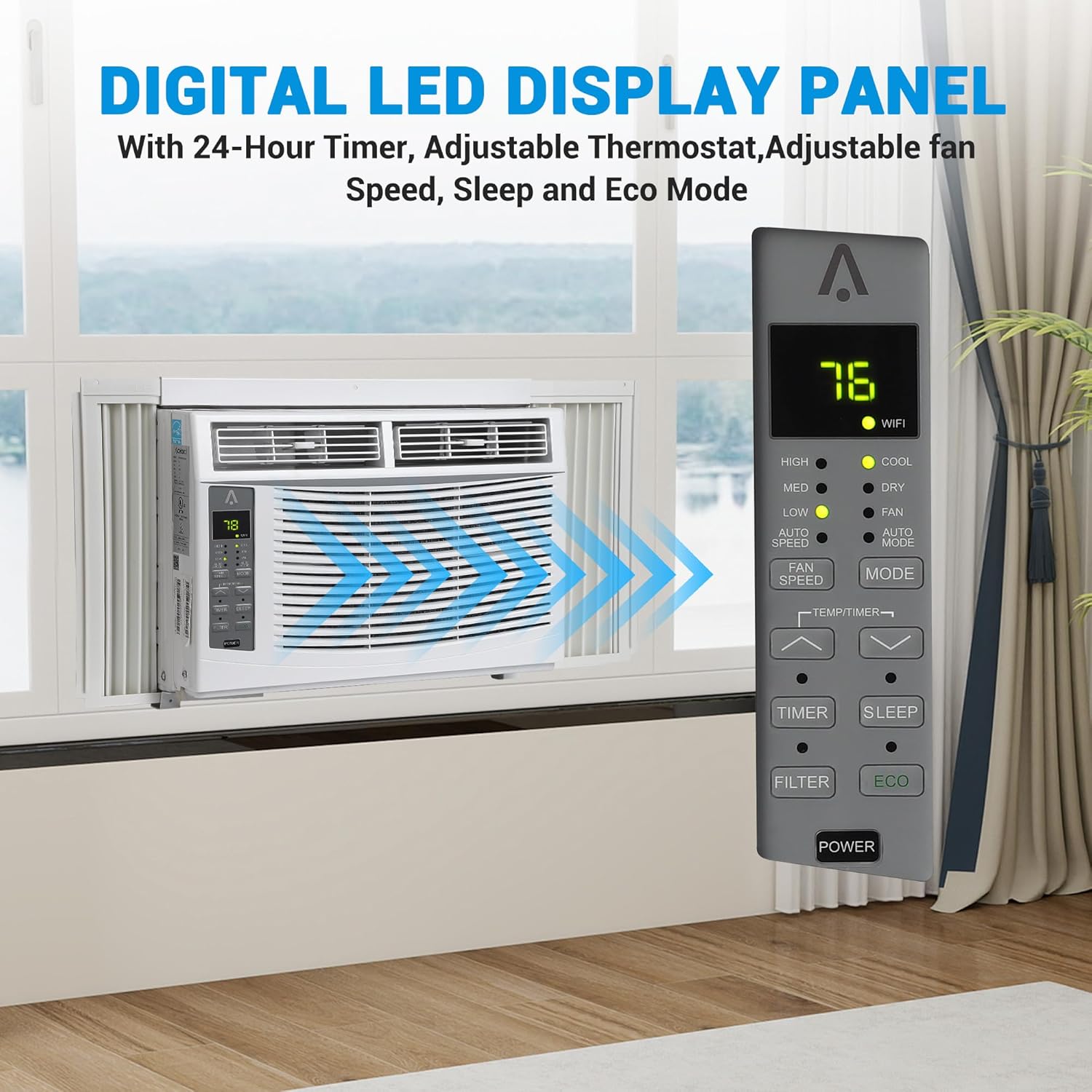 6,000 BTU Window Air Conditioner,AC Window Unit Cool up to 250 Sq. Ft w/Wifi Controls & 4 IN 1 Cooling, Dry, Fan,and Auto Mode, Low Noise,Perfect for Small Bedroom, Living Room, Home,Office