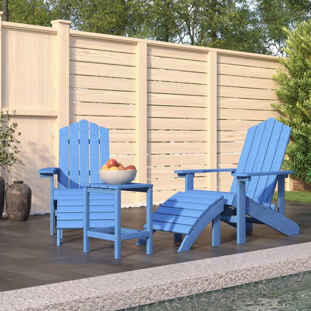 Patio Adirondack Chairs with Footstool & Table HDPE Aqua Blue,Elegant Aqua Blue Adirondack Chairs with Footstool and Table for Patio and Garden Outdoor Furniture, Outdoor Chairs