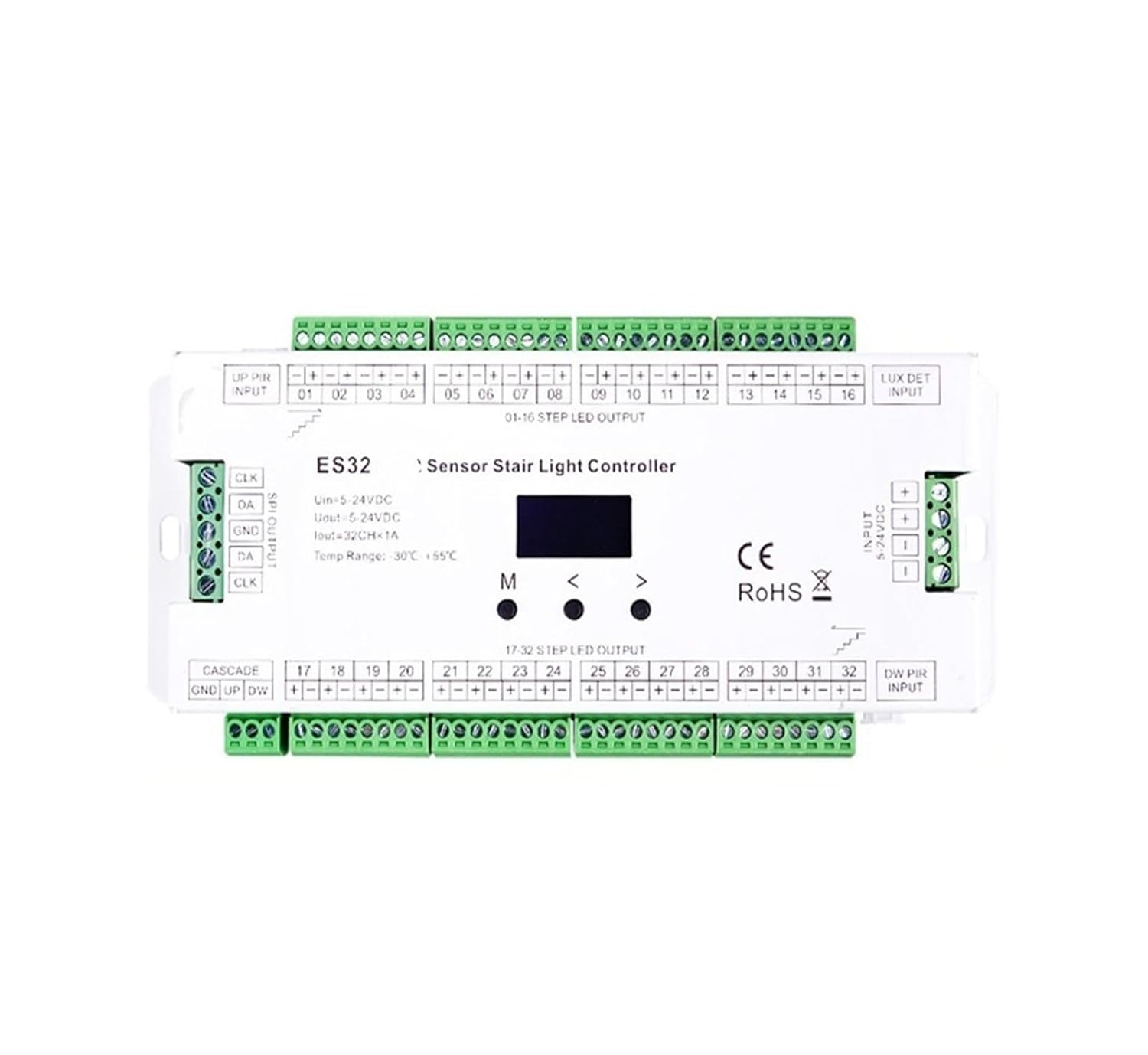 Sensor Stair Light Controller 32 Channels Monochrome 2 Channels RGB Pixel SPI LED Light Strip dimmer 5V-24V