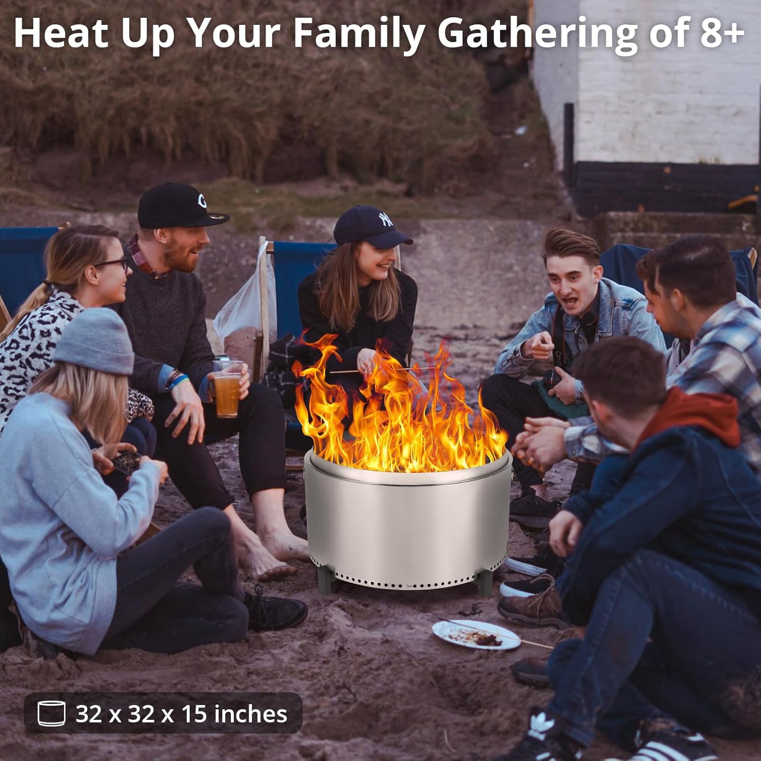 Portable Smokeless Firepit for Wood Burning, Removable Ash Base, Stainless Steel, Outdoor Fire Pit with Stand and Carrying Handel for Camping or Backyard Party