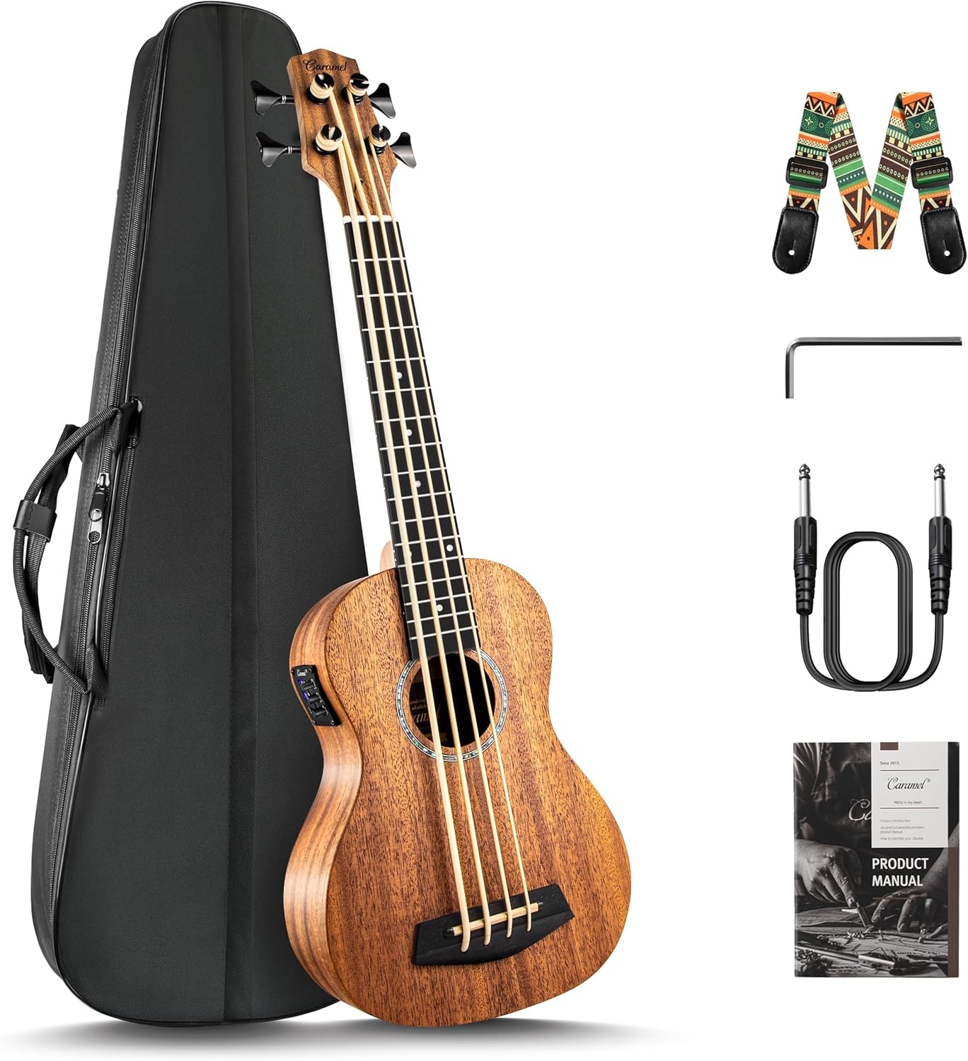Caramel CUB402 Electric 30inch All Solid Wood Mahogany Ukulele Bass - Tuned as E-A-D-G