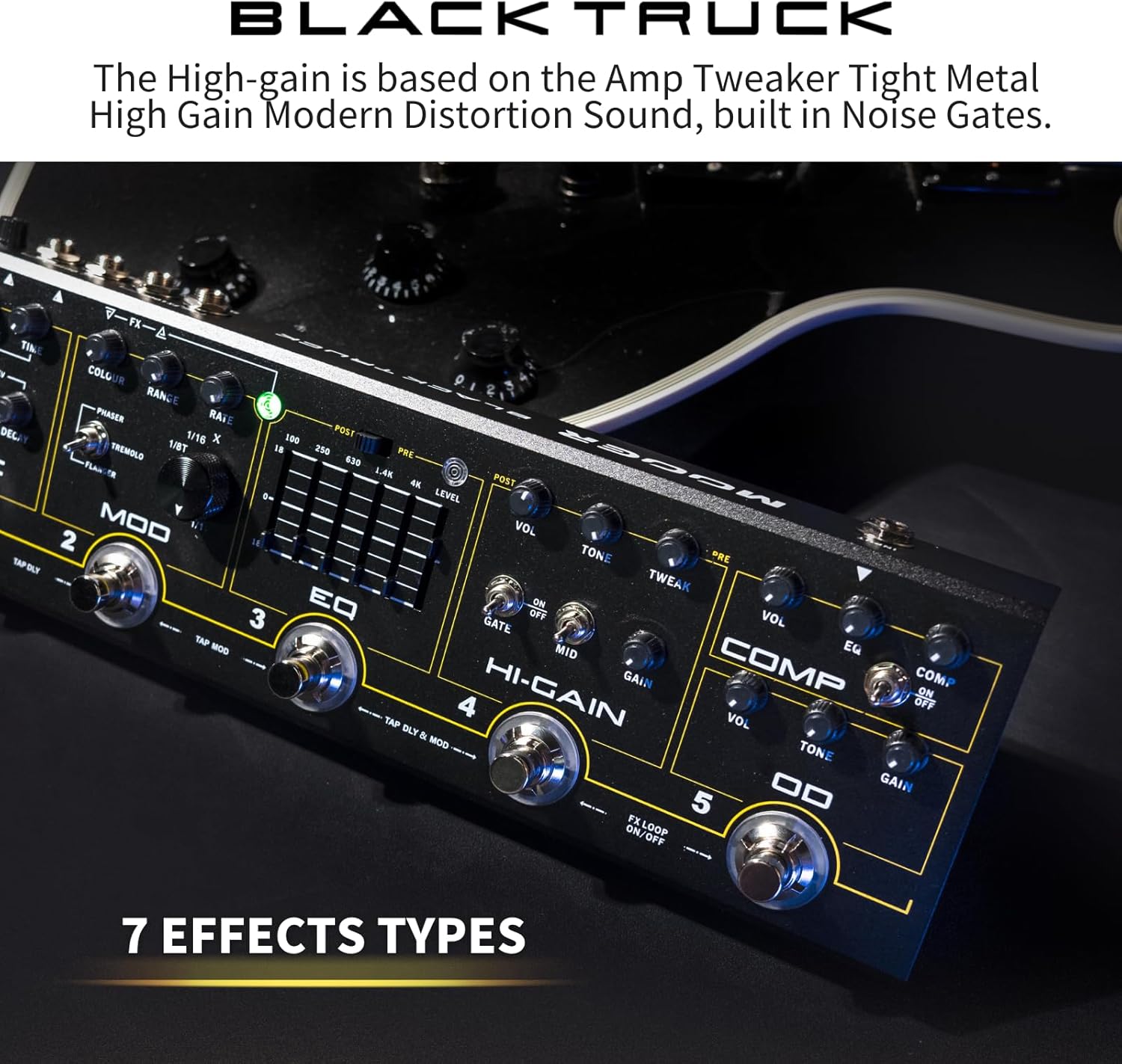 MOOER Black Truck Guitar Combined Effects Pedal for Metal with Compressor, Overdrive, Distortion, EQ, modulation, Delay, Reverb