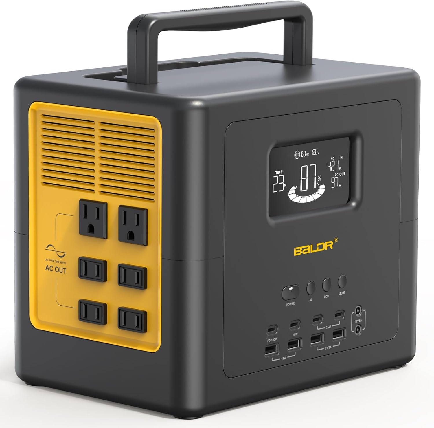 BALDR Portable Power Station 1042Wh Camping Lithium Battery Solar Generator Fast Charging with AC Outlet 1200W Peak Power Bank for Home Backup Outdoor Emergency