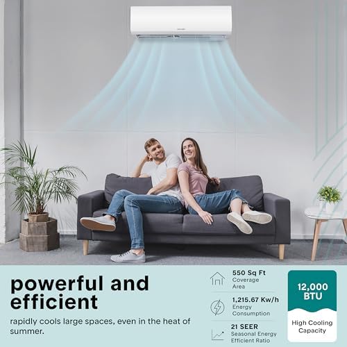 SereneLife 12,000 BTU Mini Split AC & Heating System, 115V Indoor & Outdoor Wall-Mounted Units with WiFi, Installation Kit Included for Home, Office & Bedroom, Up to 550 Sq. Ft. Coverage